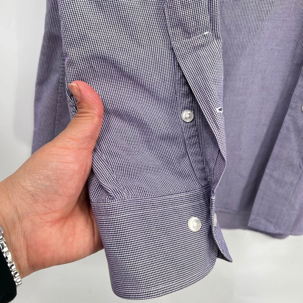 Polo Ralph Lauren Large Button Down‎ Shirt Mens Purple Micro Check Custom Fit